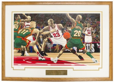 Michael Jordan "A Sunday Drive" vs Supersonics Large Framed Rick Rush Lithograph 9/300